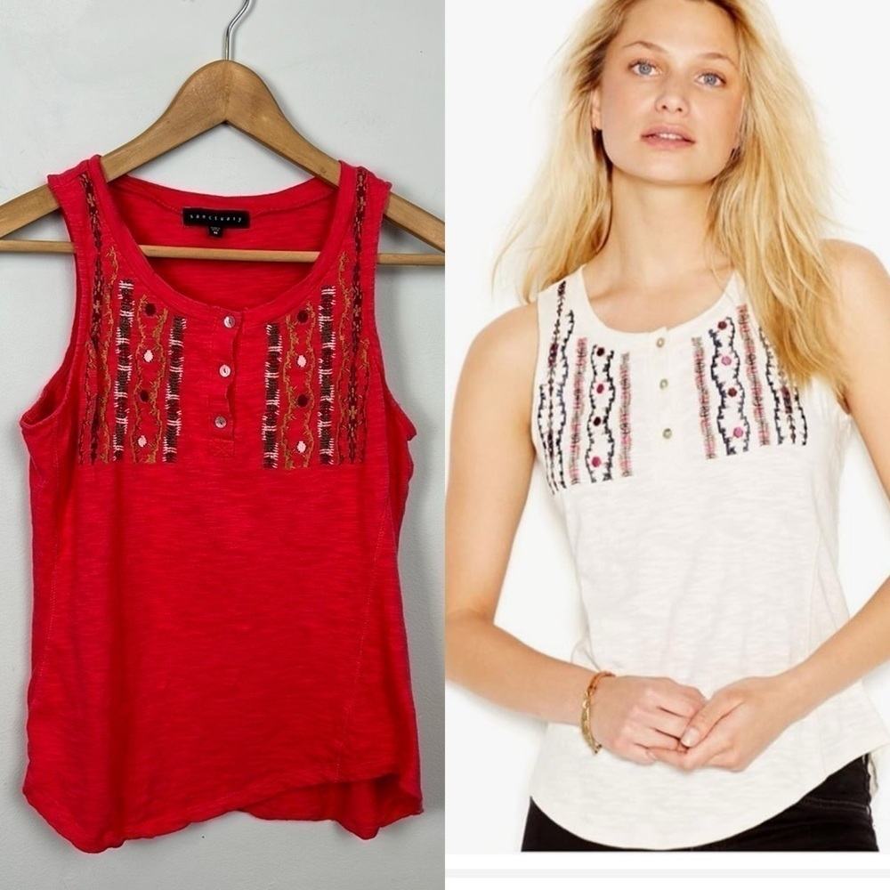 Sanctuary Red Slub Embroidered Tank Top Sz M